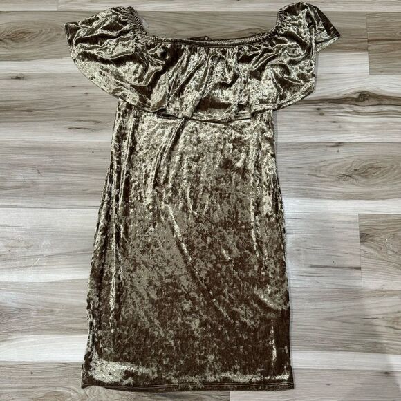 The Grey Nickel Boutique Moss Velvet Curvy Crush Dress Gold Women’s Large - Picture 1 of 4